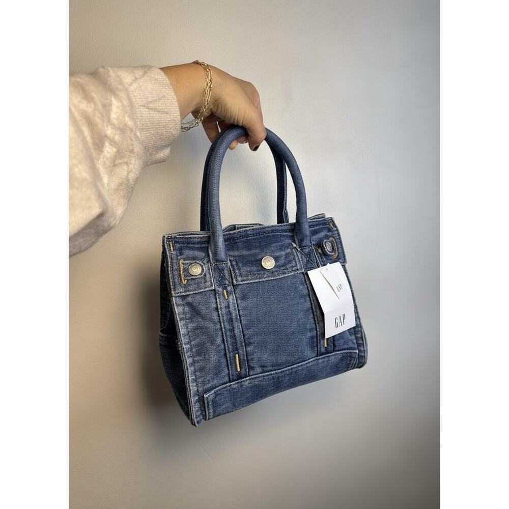 GAP Small Denim Five Pocket Tote  Bag w/ Crossbody Strap- Medium Wash - NWT - Picture 2 of 11